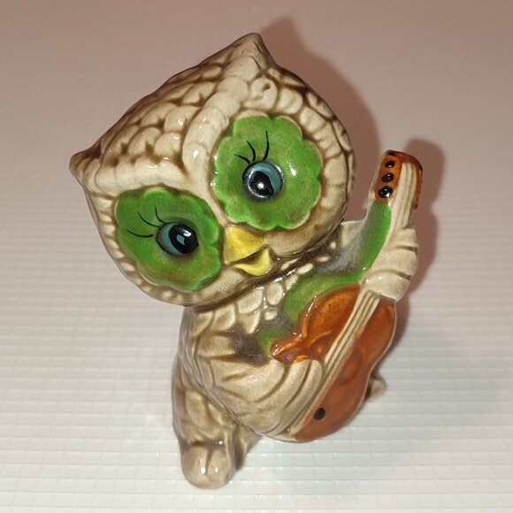 Guitar Owl Music Home Office Decor Ceramic Vintage Collectible Academia - Picture 1 of 6